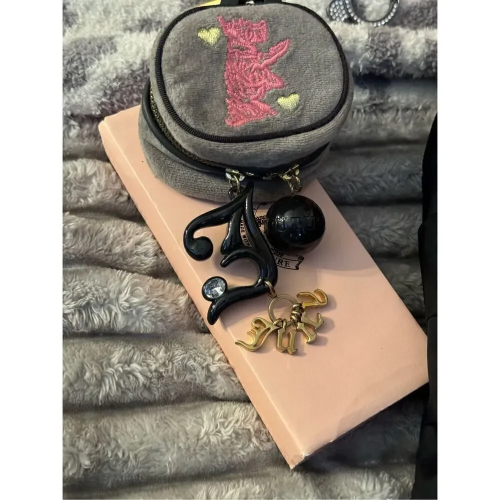 Juicy Couture vintage small velour circle Jewelry Box bag pouch Case & Storage